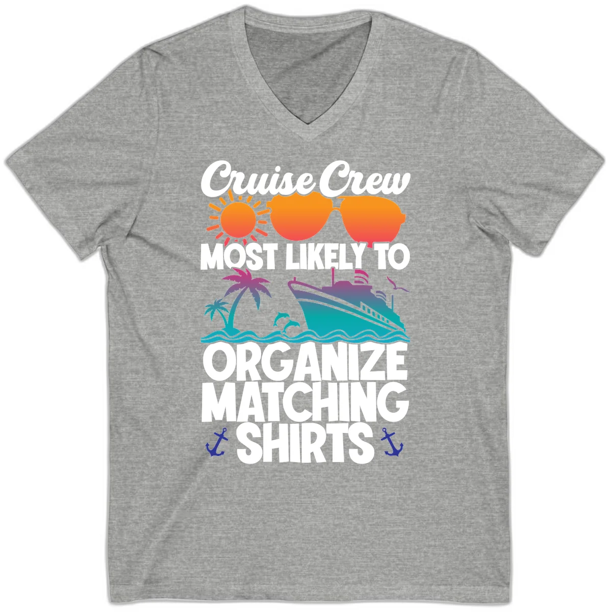 Cruise Crew Most Likely To Organize Matching Shirts V-Neck in Athletic Heather