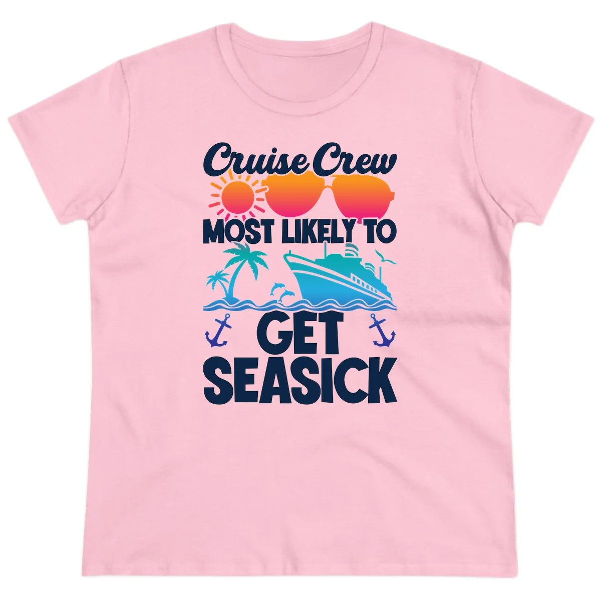 Cruise Crew Most Likely To Get Seasick Ladies Tee in Light Pink