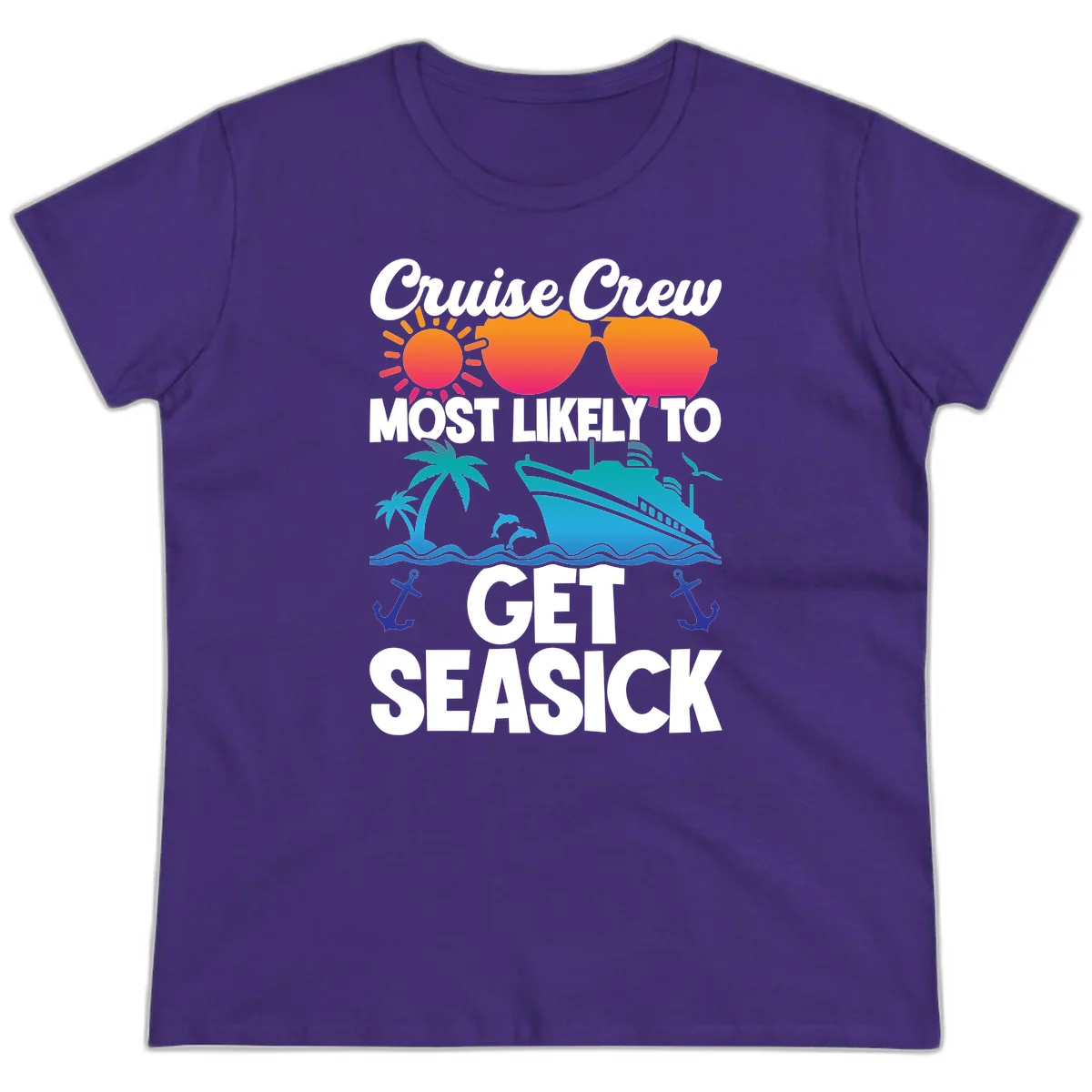 Cruise Crew Most Likely To Get Seasick Ladies Tee in Purple