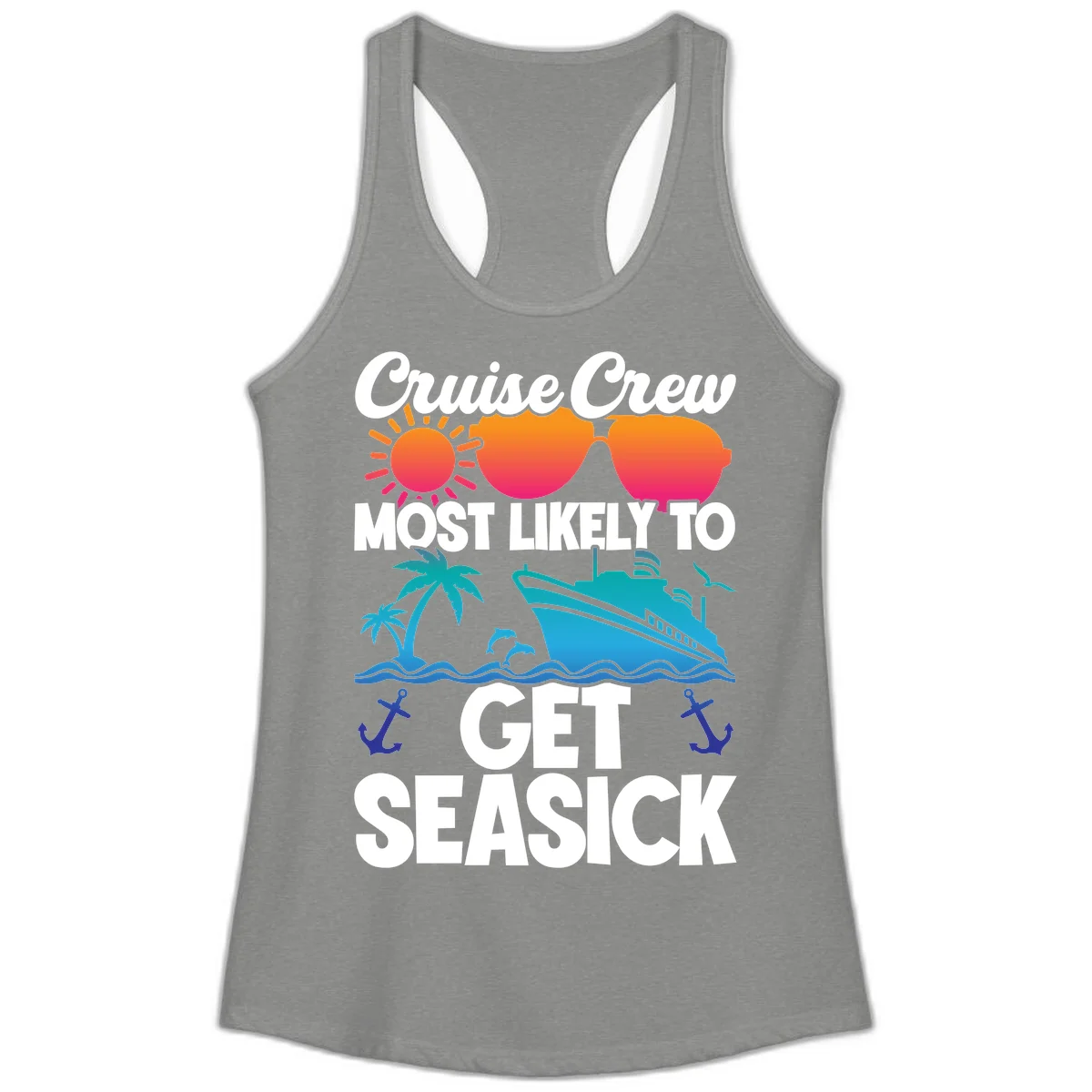 Cruise Crew Most Likely To Get Seasick Ladies Tank in Heather Grey