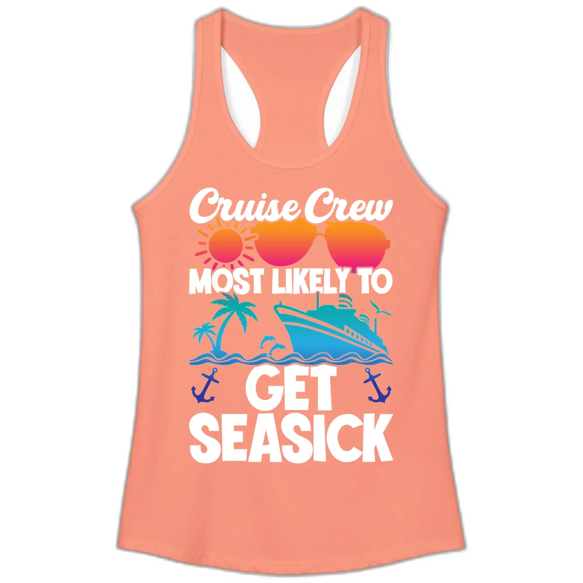 Cruise Crew Most Likely To Get Seasick Ladies Tank in Solid Light Orange