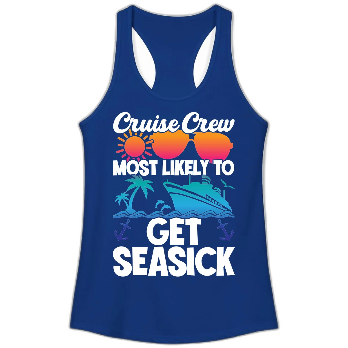 Cruise Crew Most Likely To Get Seasick Ladies Tank in Solid Royal