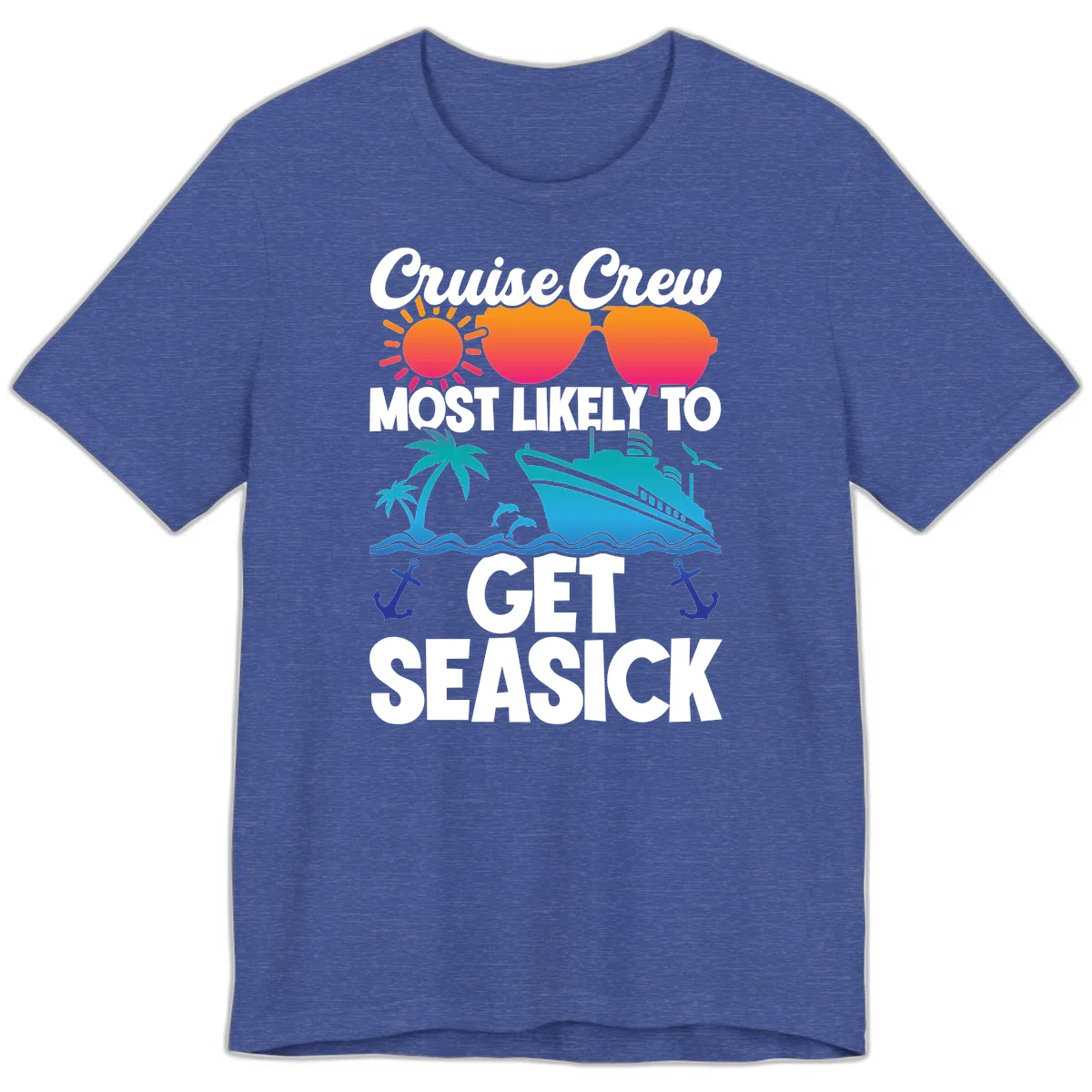 Cruise Crew Most Likely To Get Seasick Premium T-Shirt in Heather True Royal