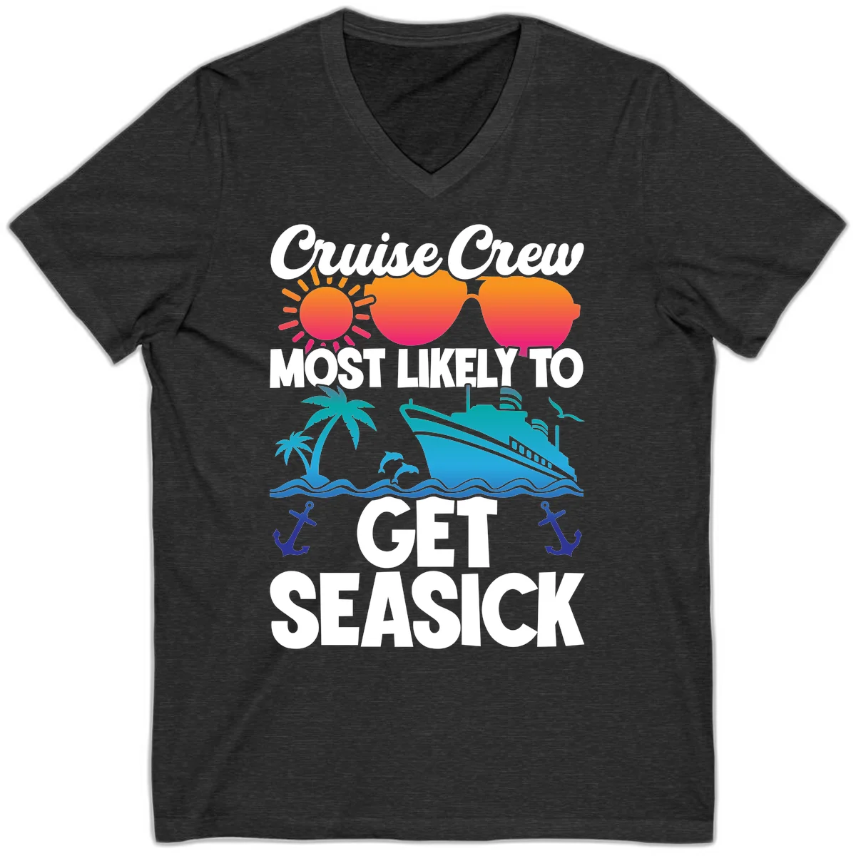 Cruise Crew Most Likely To Get Seasick V-Neck in Dark Grey Heather