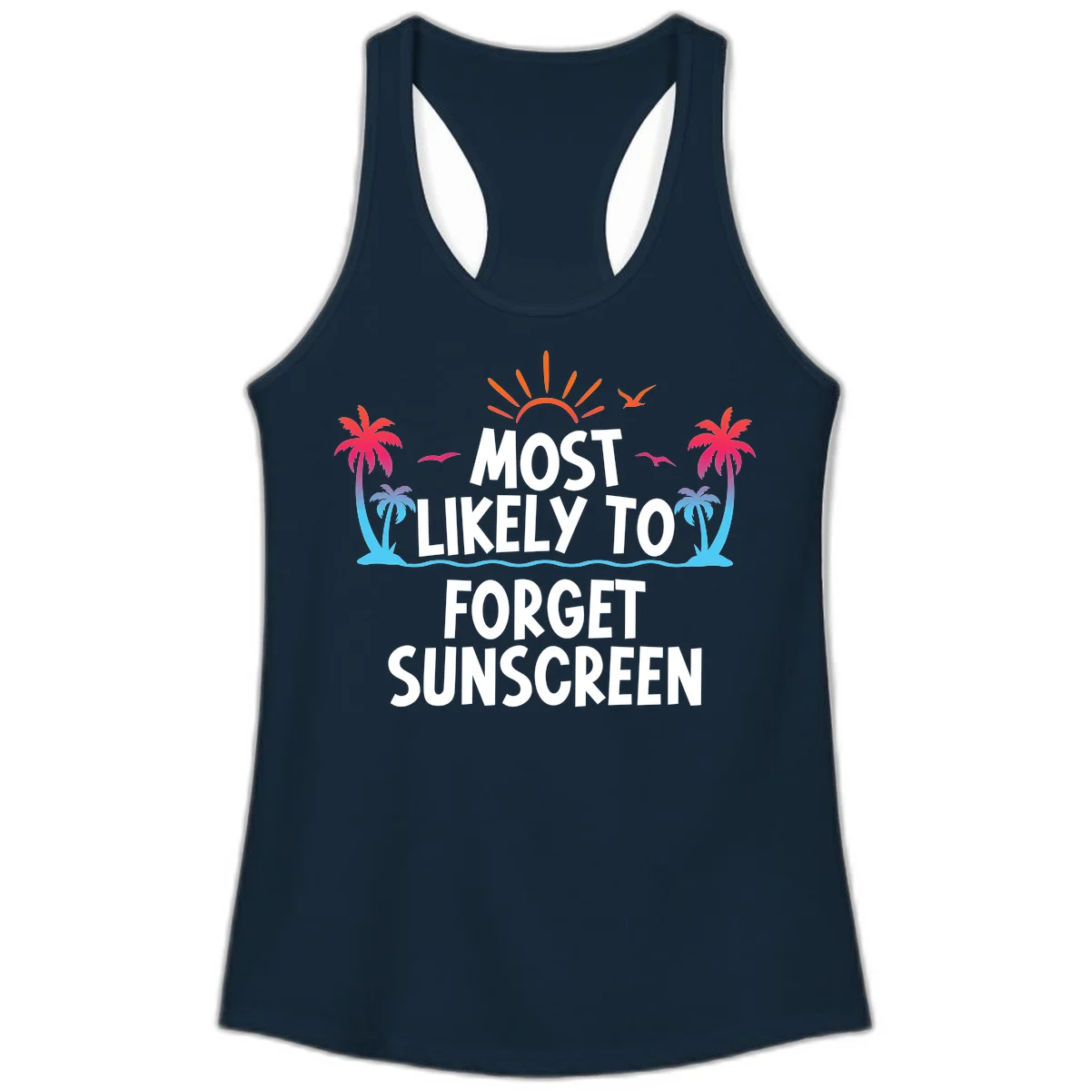 Most Likely To Forget Sunscreen Ladies Tank in Solid Midnight Navy
