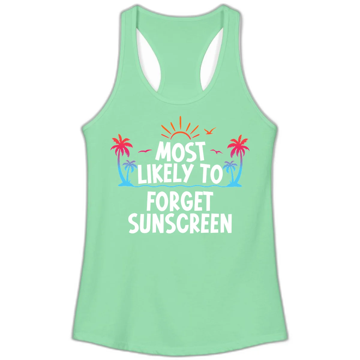 Most Likely To Forget Sunscreen Ladies Tank in Solid Mint