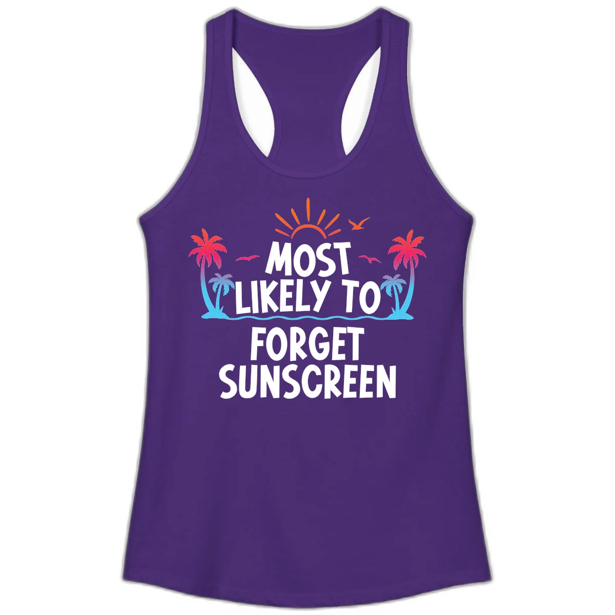 Most Likely To Forget Sunscreen Ladies Tank in Solid Purple Rush