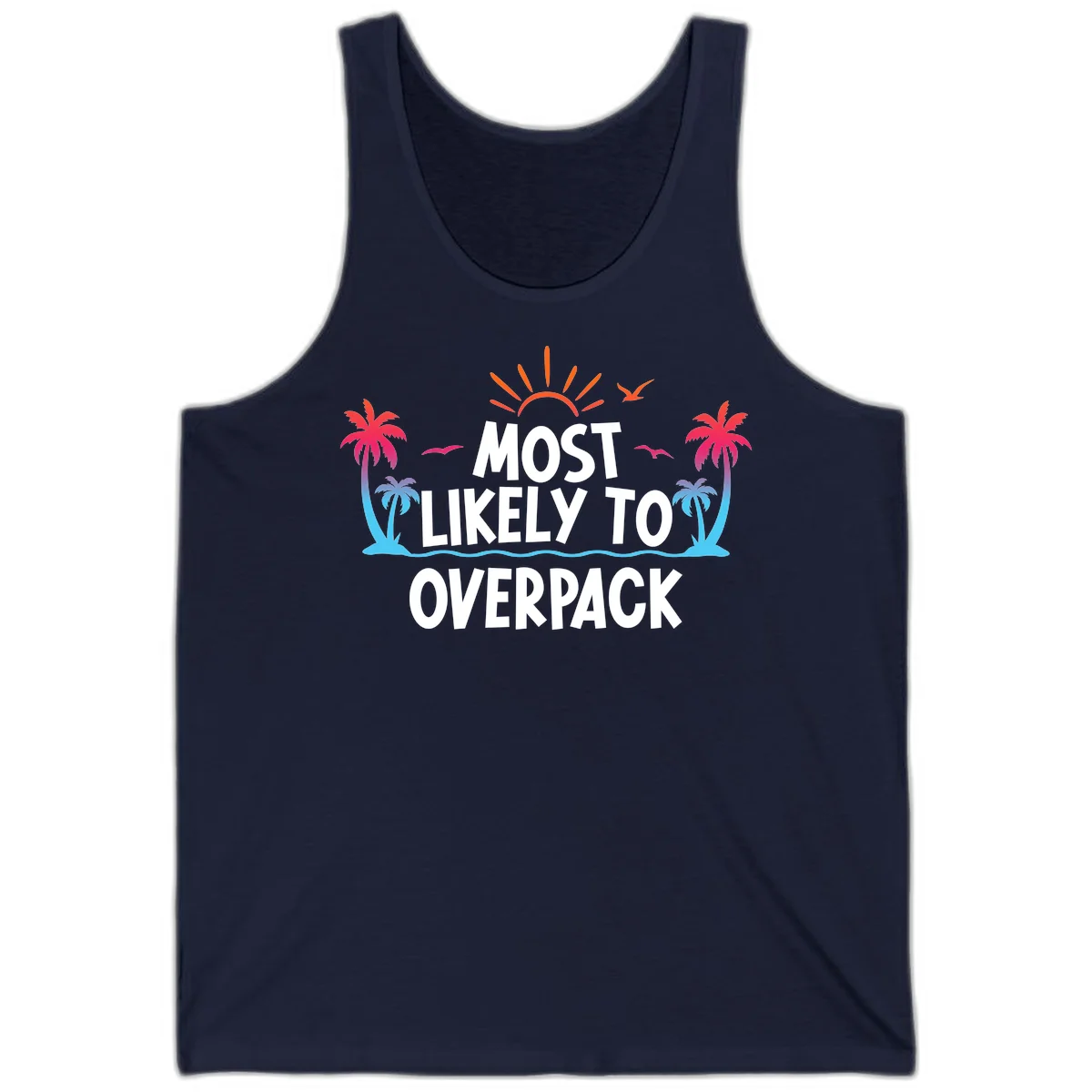 Most Likely To Overpack Funny Cruise Tank Top in Navy