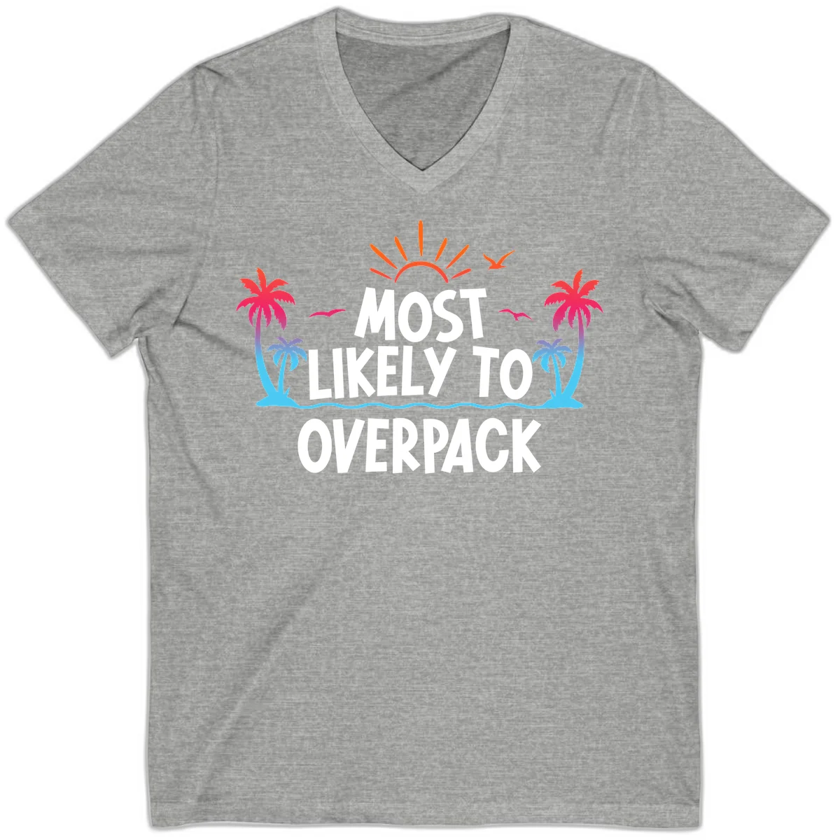 Most Likely To Overpack Funny Cruise V-Neck Tee in Athletic Heather