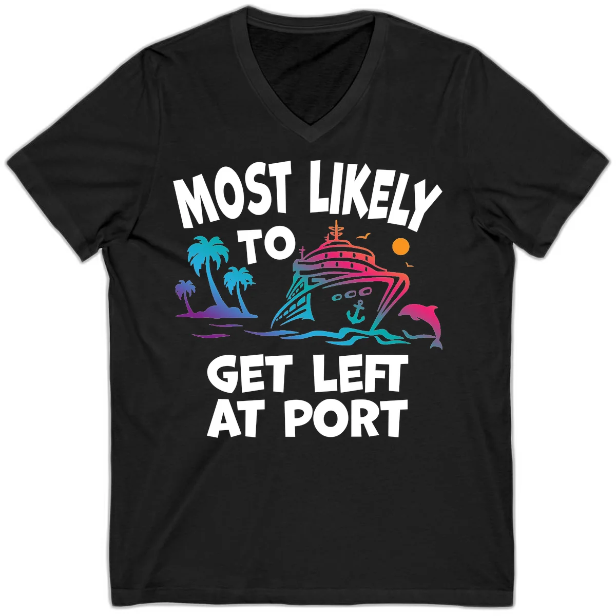 Most Likely To Get Left At Port V-Neck in Black