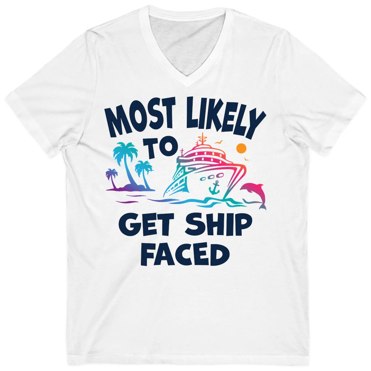 Most Likely To Get Ship Faced V-Neck in White