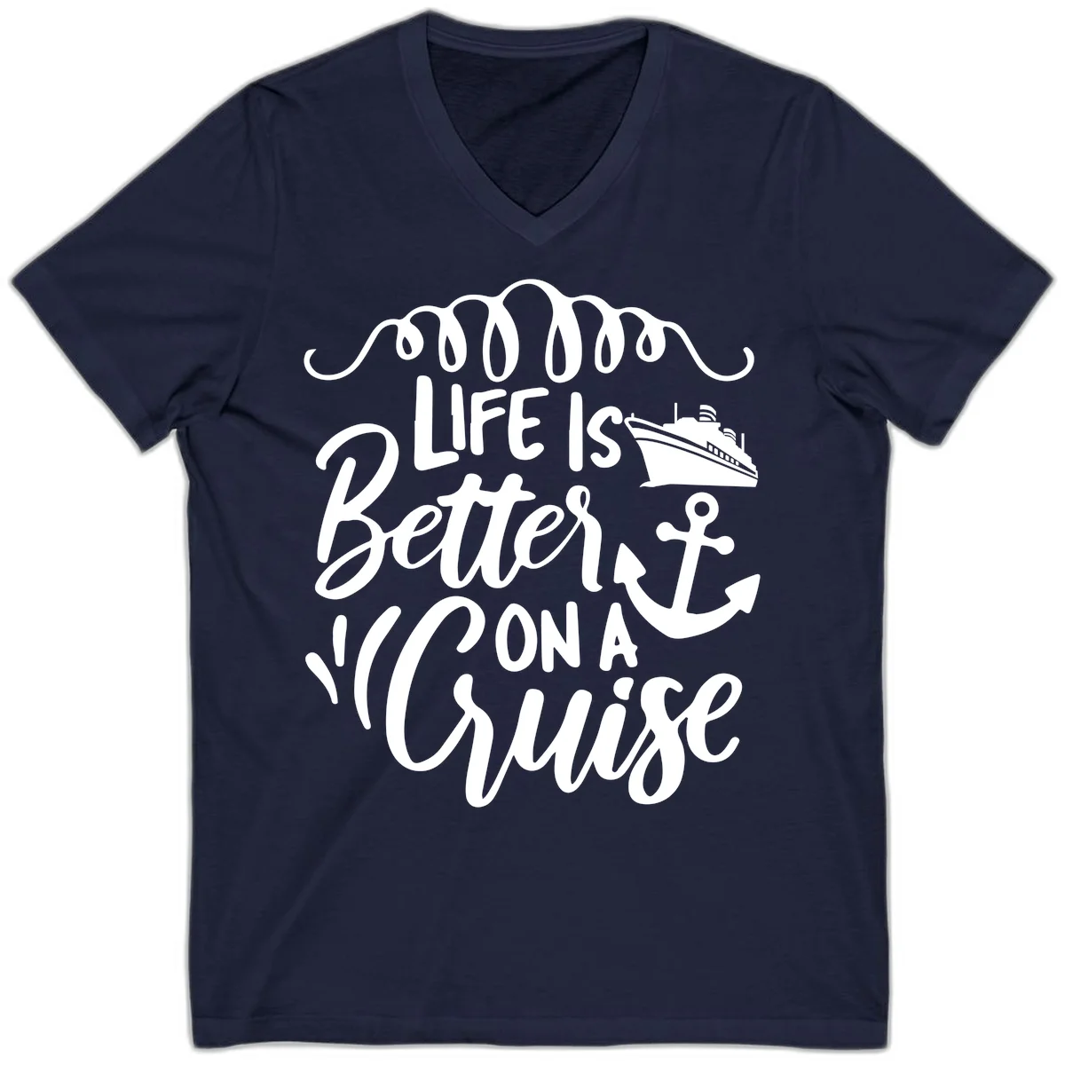 Life Is Better On A Cruise V-Neck Tee in Navy
