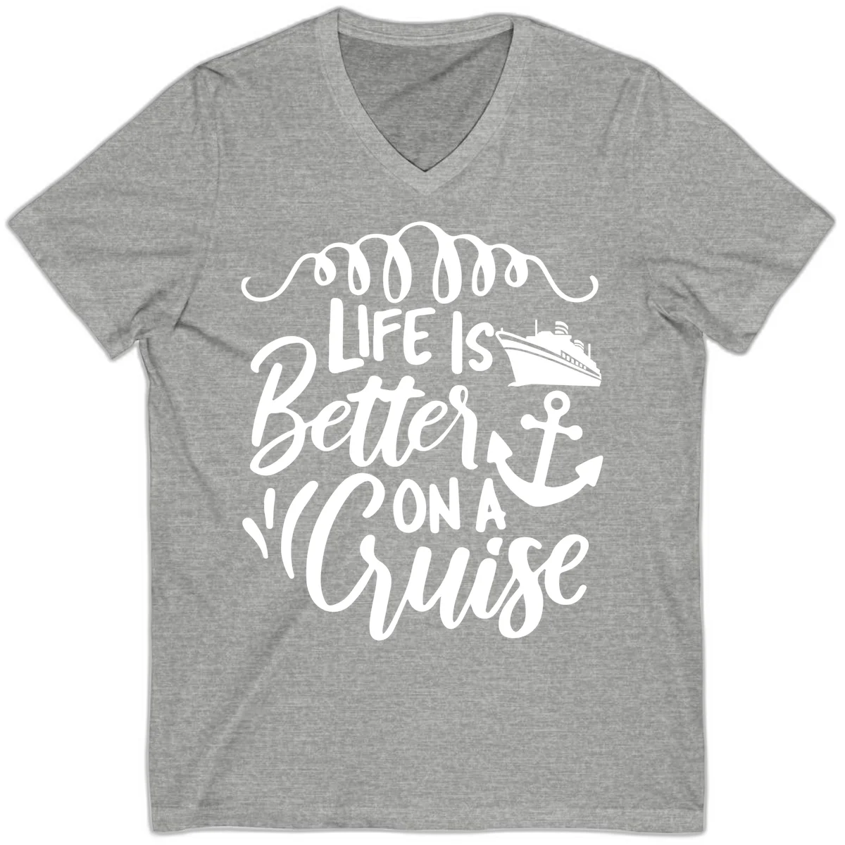 Life Is Better On A Cruise V-Neck Tee in Athletic Heather