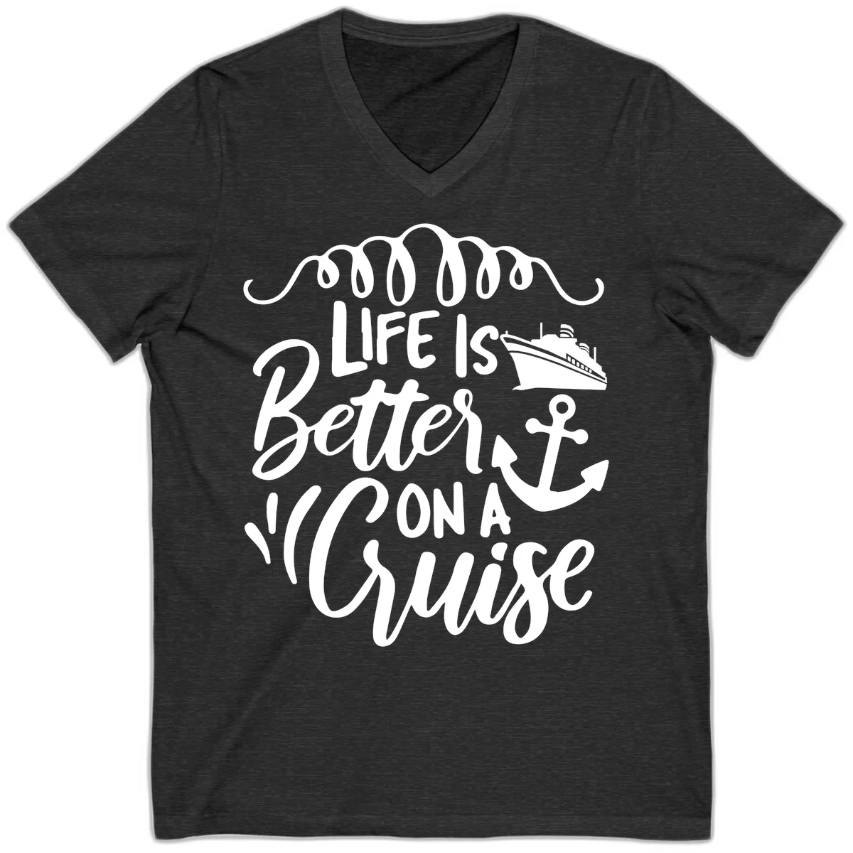 Life Is Better On A Cruise V-Neck Tee in Dark Grey Heather