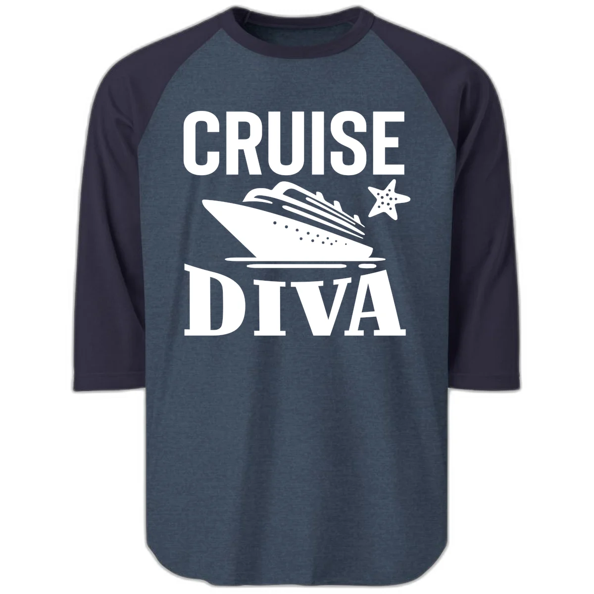 Cruise Diva Raglan 3/4 Sleeve Tee in Heather Denim Navy