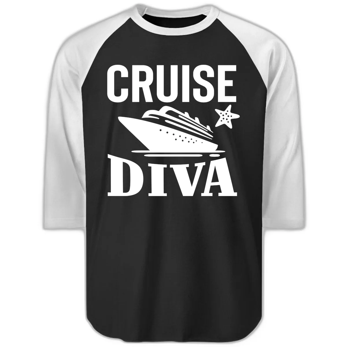 Cruise Diva Raglan 3/4 Sleeve Tee in Black White