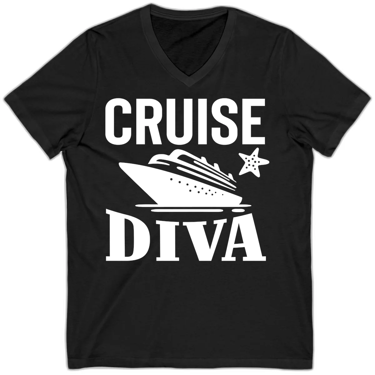 Cruise Diva V-Neck T-Shirt in Black