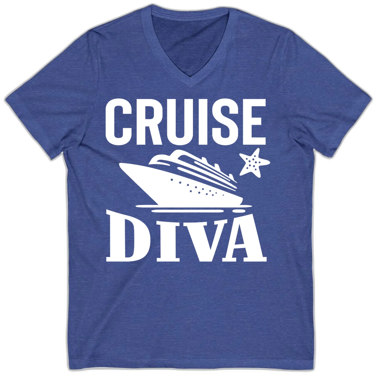 Cruise Diva V-Neck T-Shirt in Heather True Royal