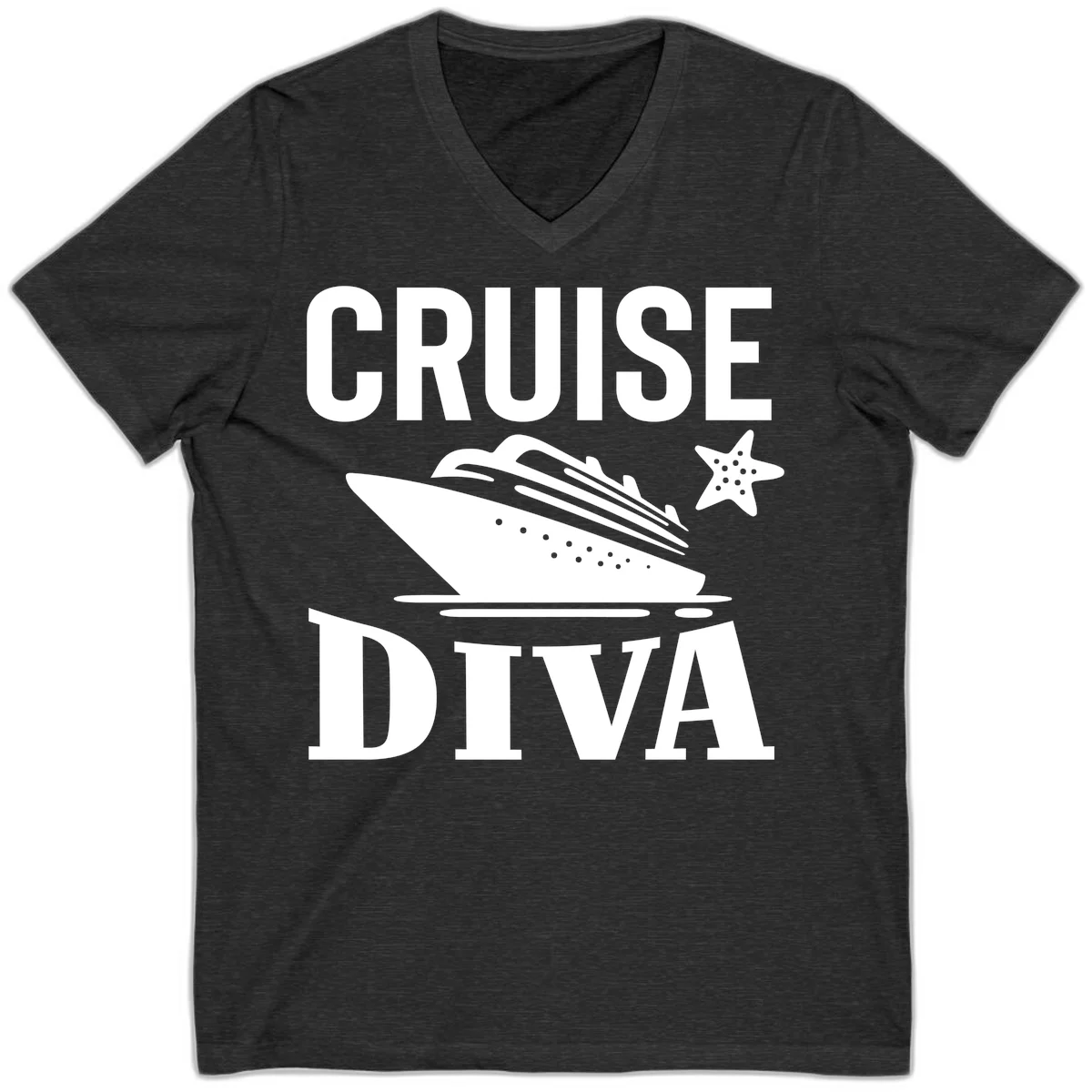 Cruise Diva V-Neck T-Shirt in Dark Grey Heather