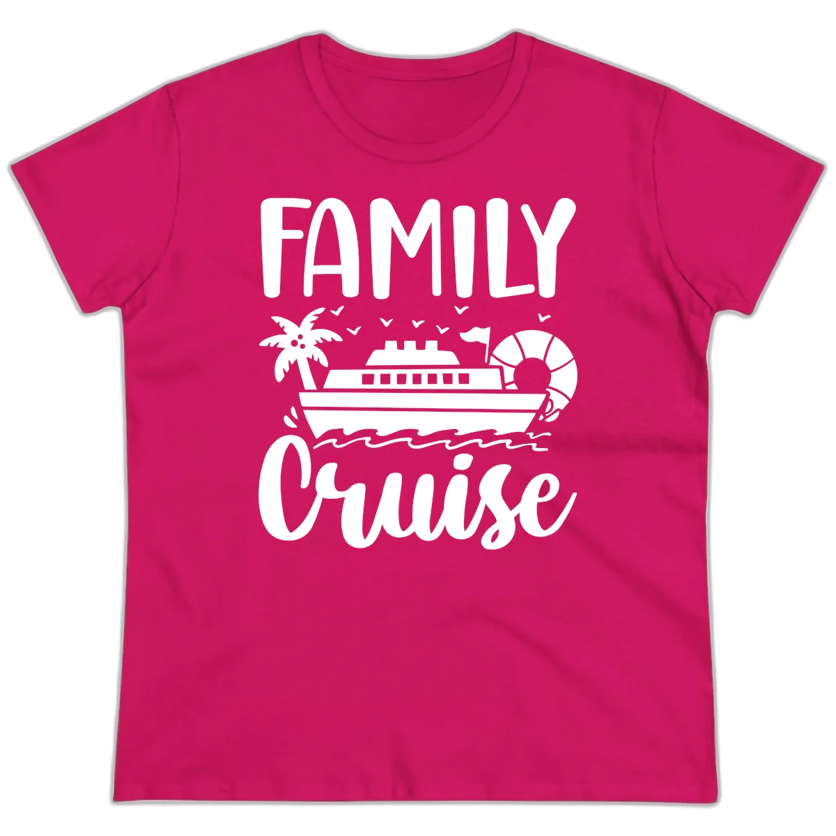 Family Cruise Vacation Ladies Tee in Heliconia