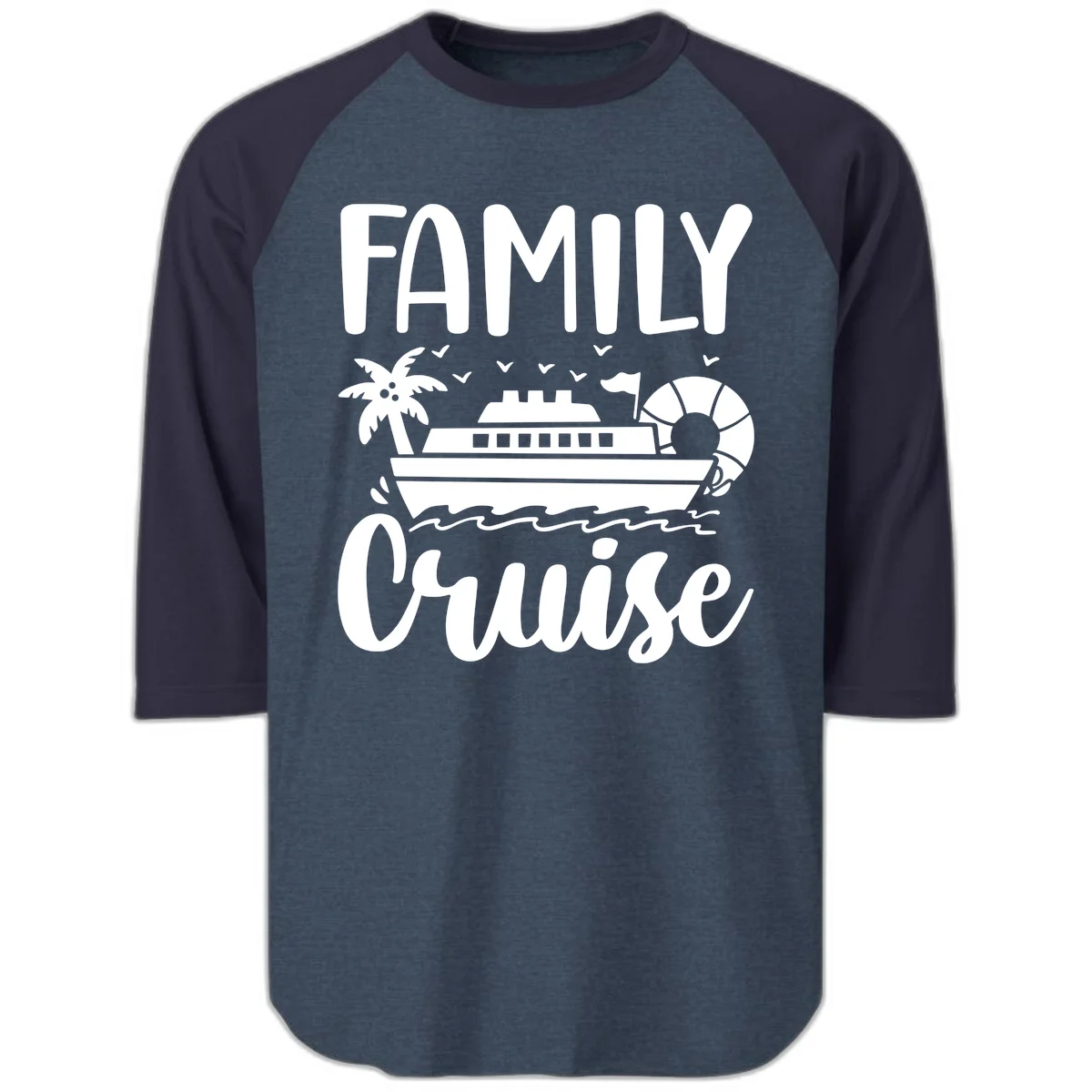 Family Cruise Vacation Raglan 3/4 in Heather Denim Navy