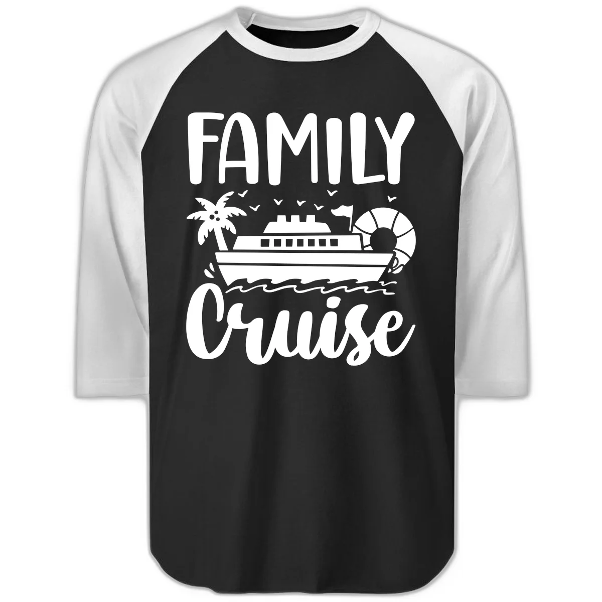 Family Cruise Vacation Raglan 3/4 in Black White