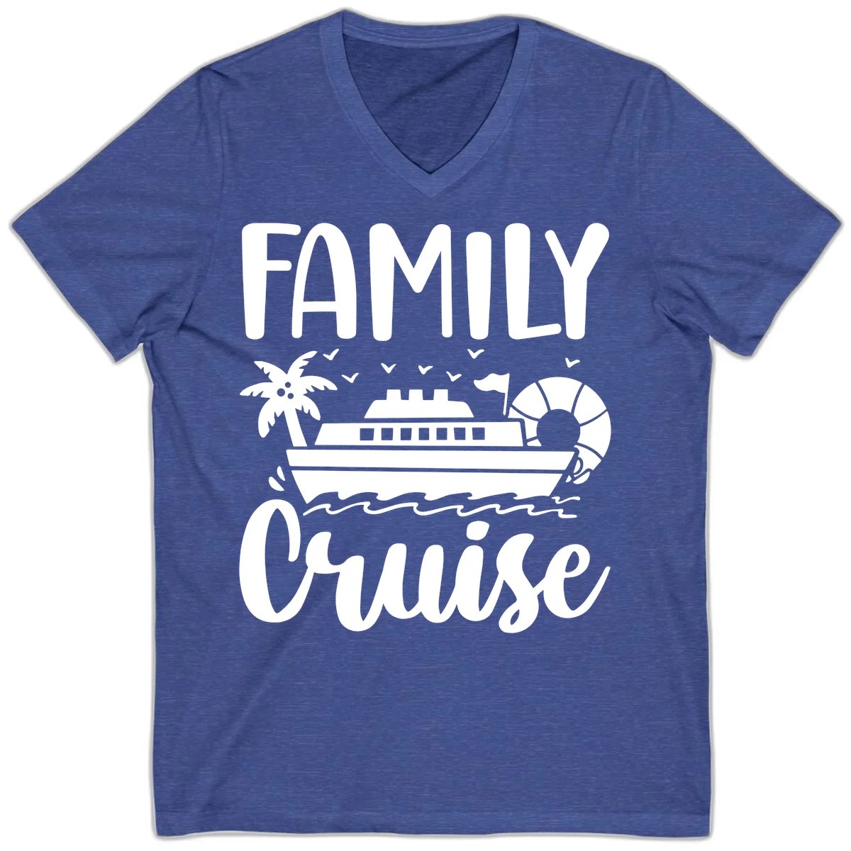 Family Cruise Vacation V-Neck in Heather True Royal