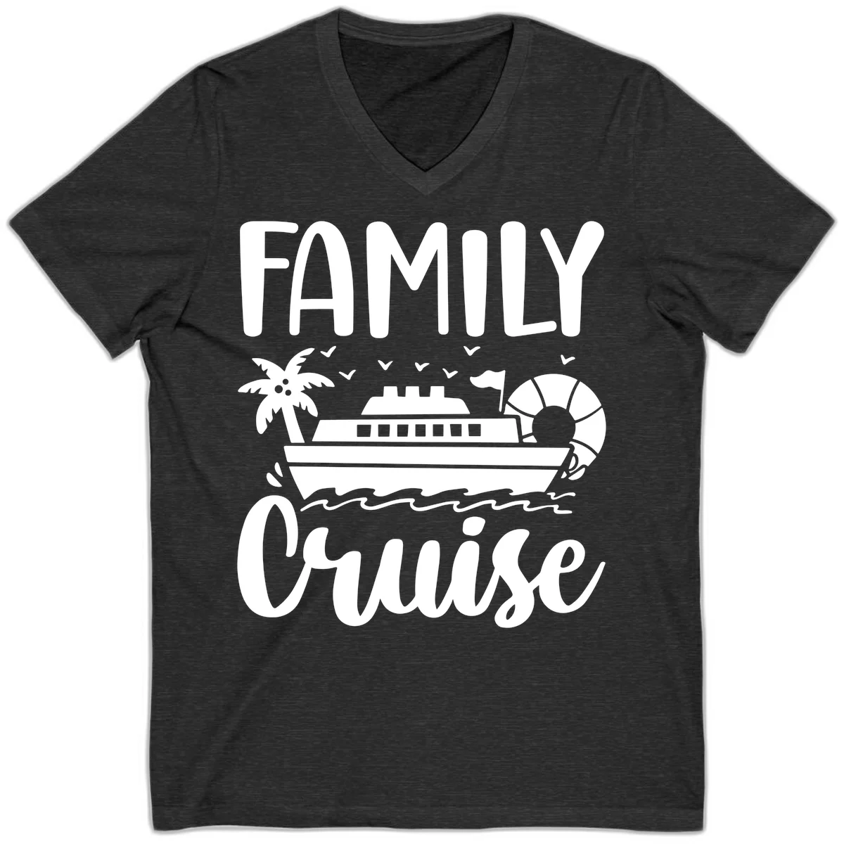 Family Cruise Vacation V-Neck in Dark Grey Heather