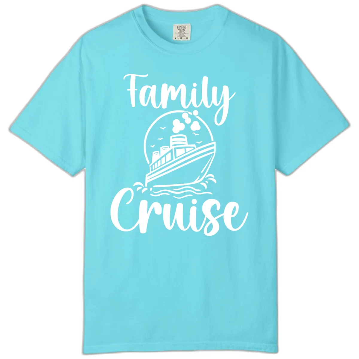 Family Cruise Adventure Ship Comfort Colors Tee in Lagoon Blue