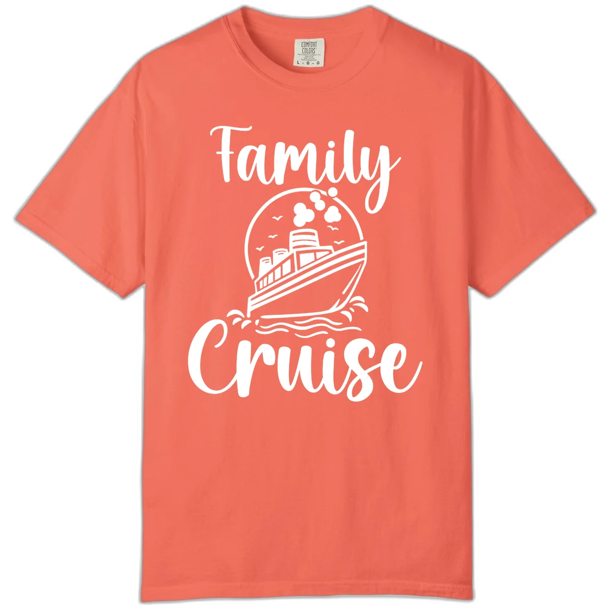 Family Cruise Adventure Ship Comfort Colors Tee in Bright Salmon