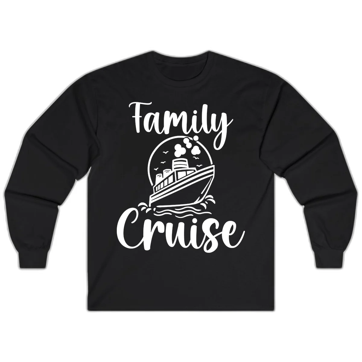 Family Cruise Adventure Ship Long Sleeve Tee in Black