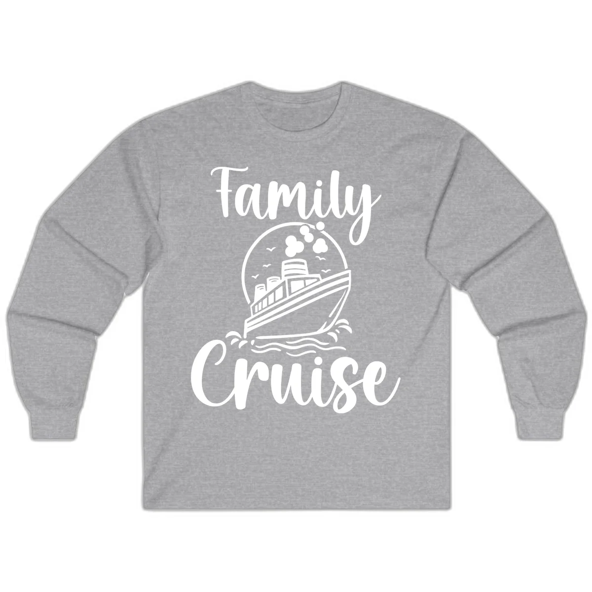 Family Cruise Adventure Ship Long Sleeve Tee in Sport Grey