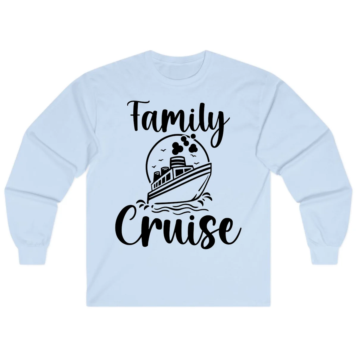 Family Cruise Adventure Ship Long Sleeve Tee in Light Blue