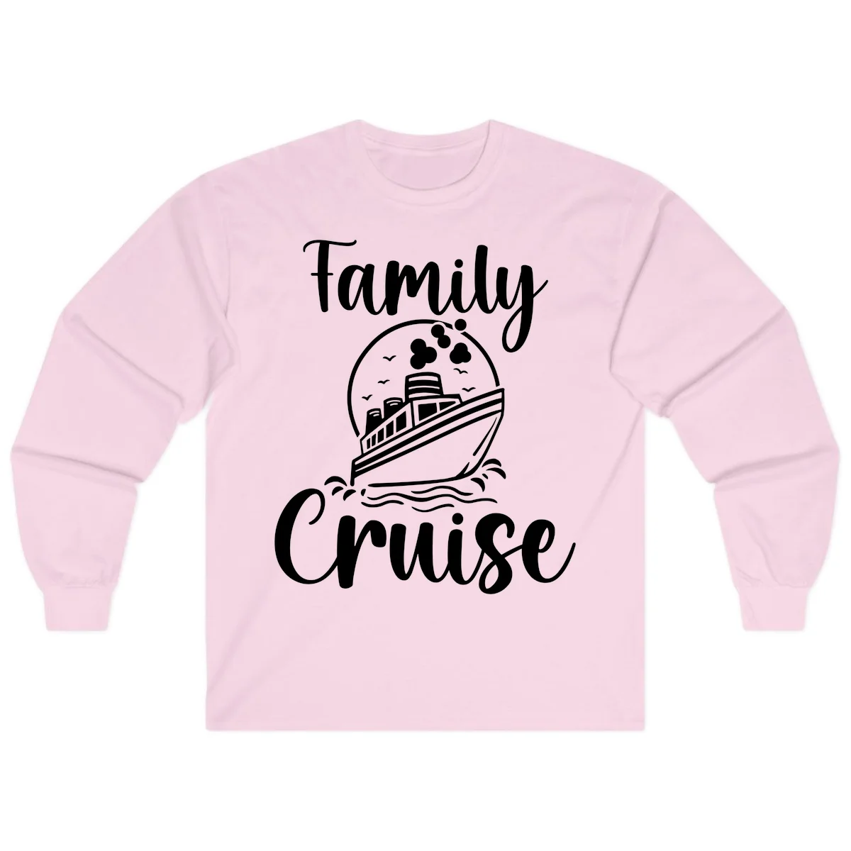Family Cruise Adventure Ship Long Sleeve Tee in Light Pink