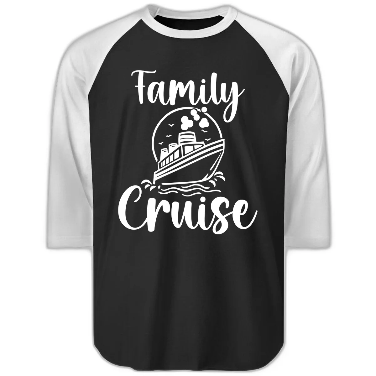 Family Cruise Adventure Ship Raglan 3/4 Sleeve in Black White
