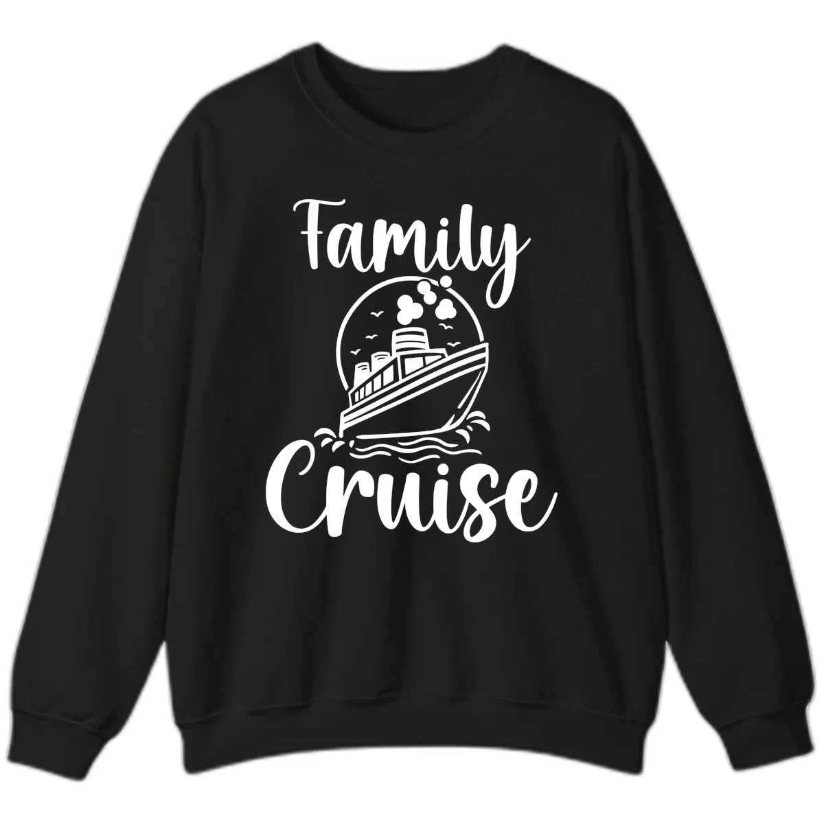 Family Cruise Adventure Ship Crewneck Sweatshirt in Black