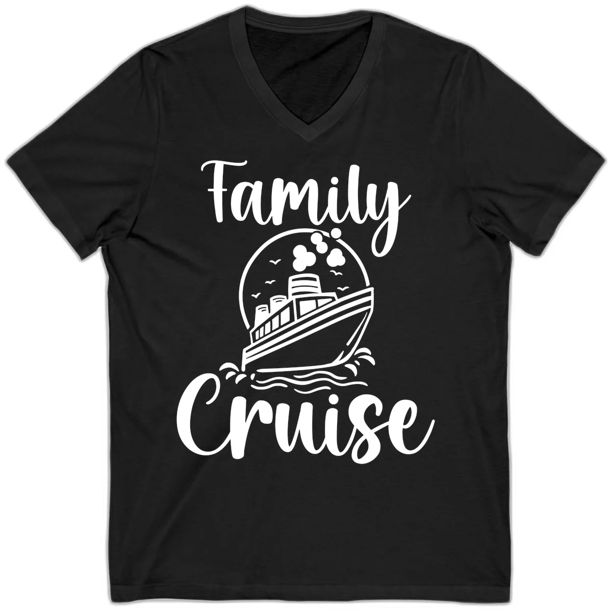 Family Cruise Adventure Ship Unisex V-Neck Tee in Black