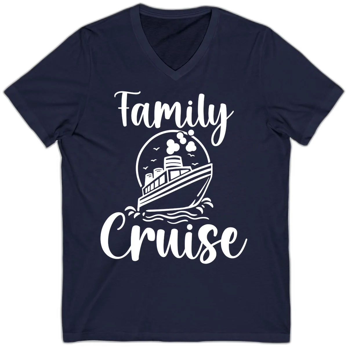 Family Cruise Adventure Ship Unisex V-Neck Tee in Navy
