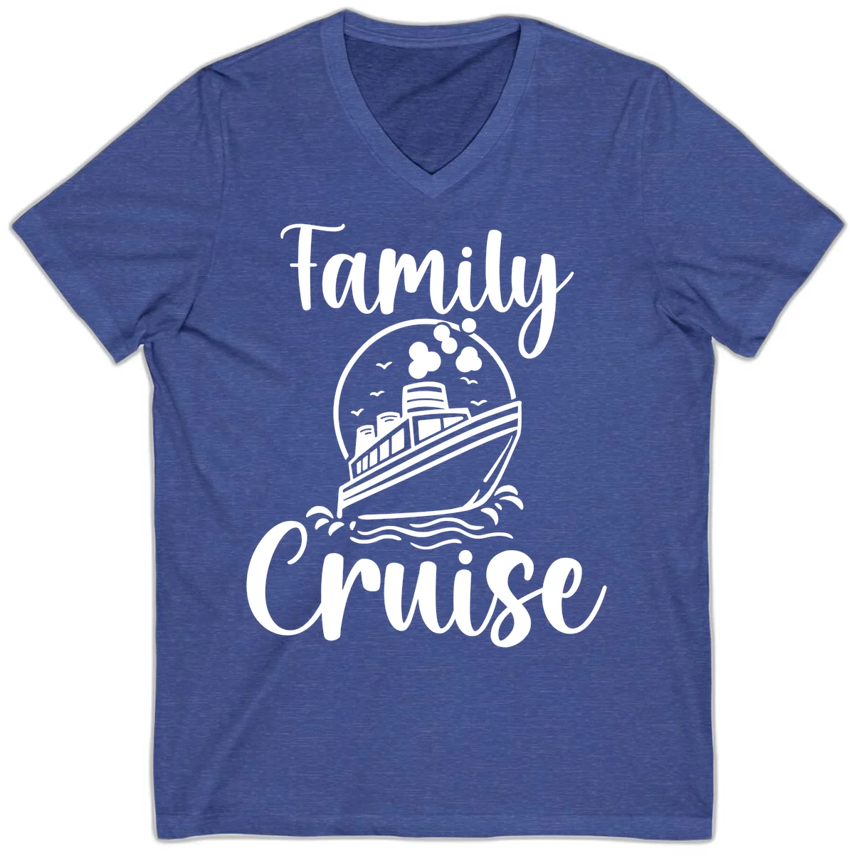 Family Cruise Adventure Ship Unisex V-Neck Tee in Heather True Royal