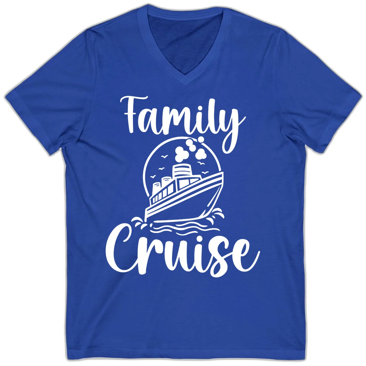 Family Cruise Adventure Ship Unisex V-Neck Tee in True Royal