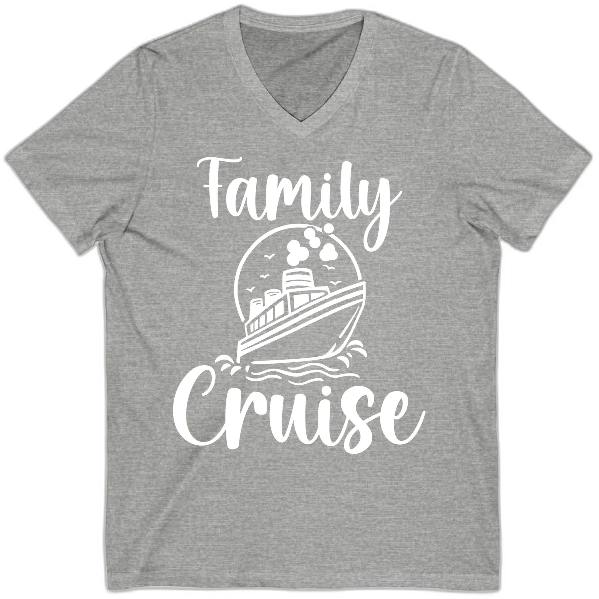 Family Cruise Adventure Ship Unisex V-Neck Tee in Athletic Heather