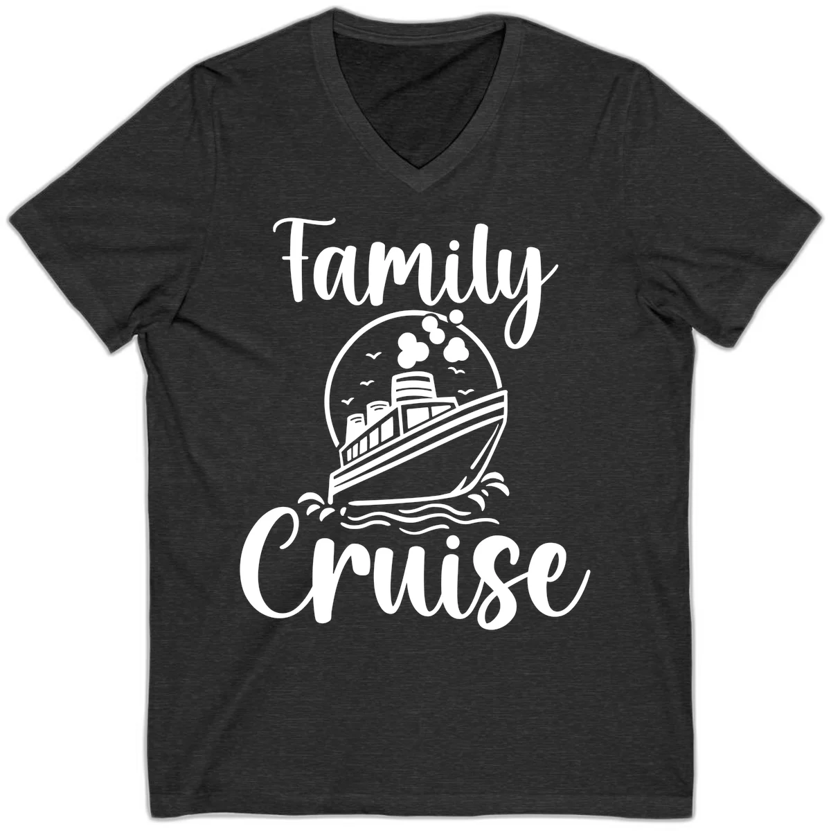 Family Cruise Adventure Ship Unisex V-Neck Tee in Dark Grey Heather