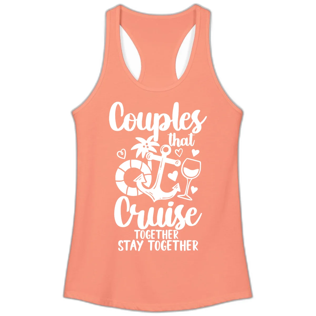 Couples That Cruise Together Ladies Tank in Solid Light Orange
