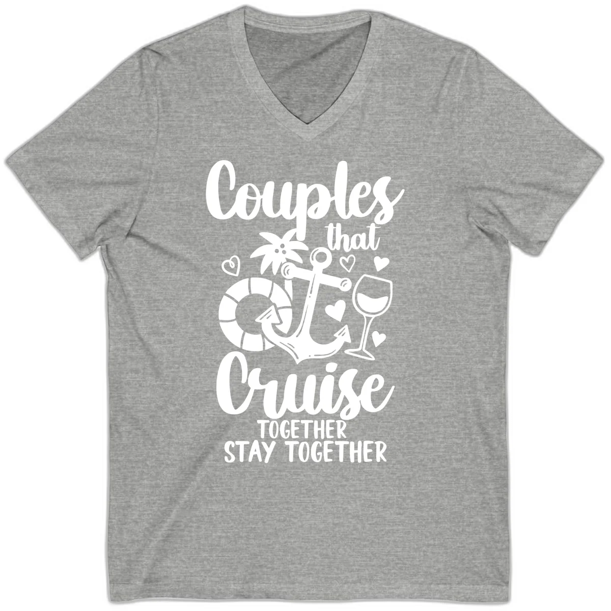 Couples That Cruise Together V-Neck in Athletic Heather
