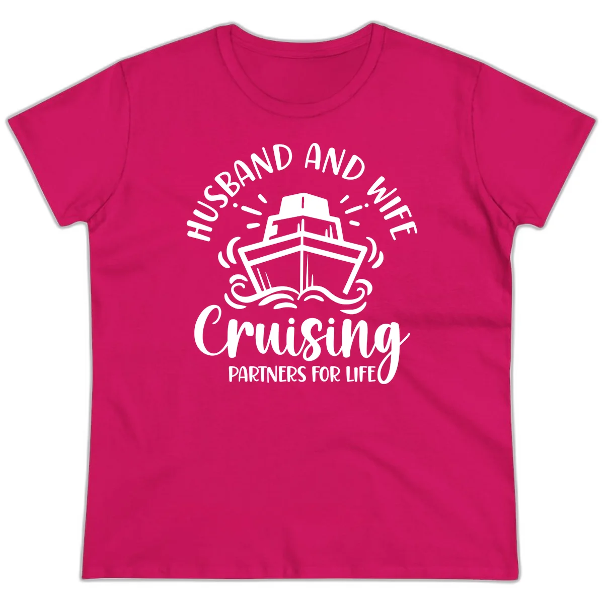 Husband And Wife Cruising Partners Ladies Tee in Heliconia