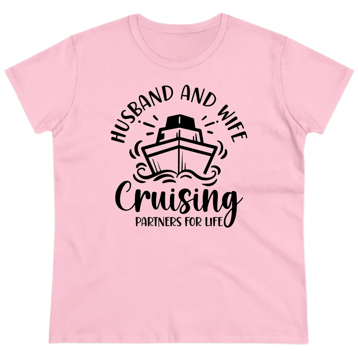 Husband And Wife Cruising Partners Ladies Tee in Light Pink