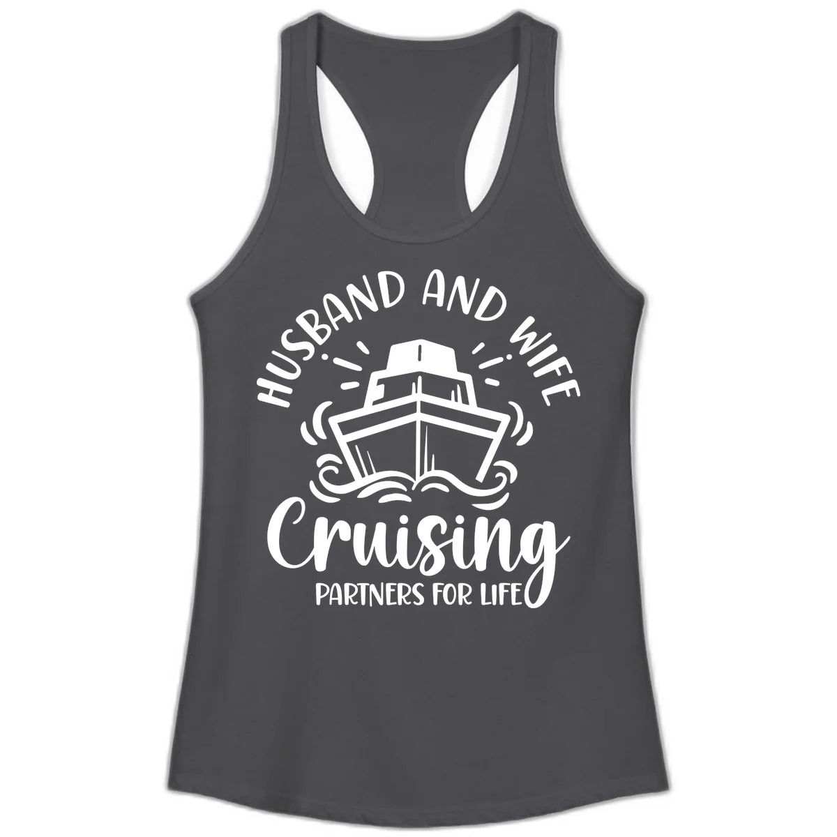 Husband And Wife Cruising Partners Ladies Tank in Solid Dark Gray