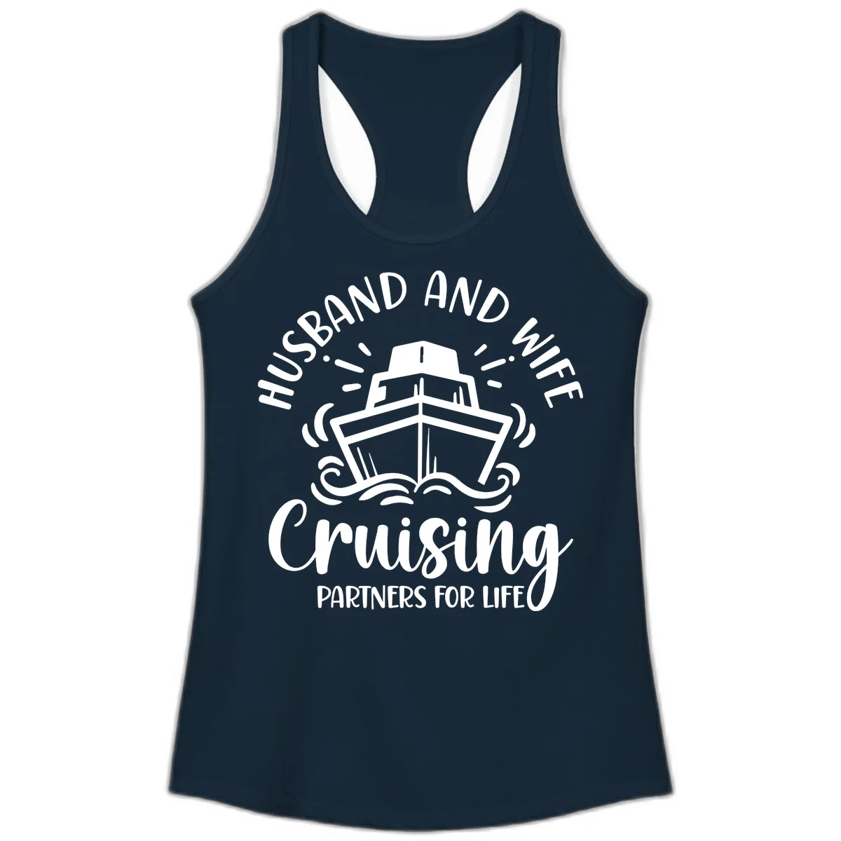 Husband And Wife Cruising Partners Ladies Tank in Solid Midnight Navy