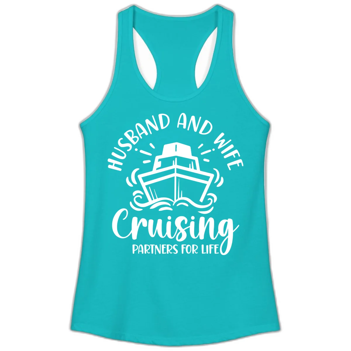 Husband And Wife Cruising Partners Ladies Tank in Tahiti Blue