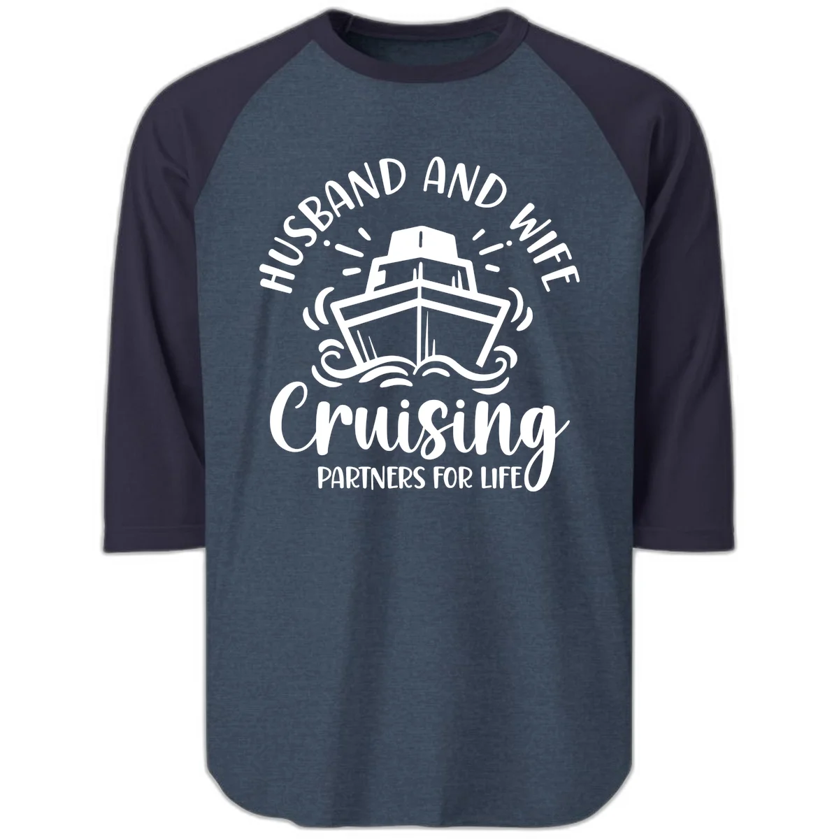 Husband And Wife Cruising Partners Raglan 3/4 in Heather Denim Navy